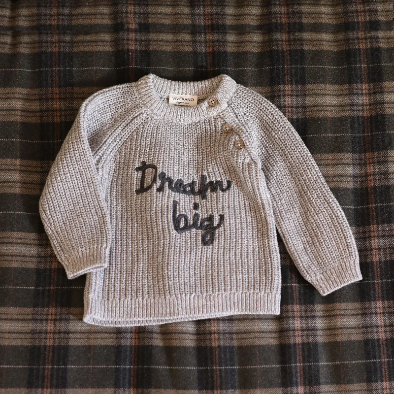 Dream Big Embroidered Chunky Knit Baby Pullover Sweater (Organic Cotton)