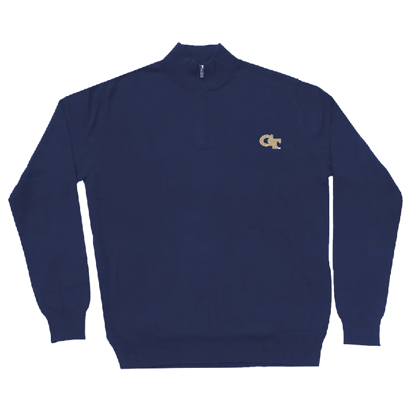 Georgia Tech Cotton/Cashmere Pullover Navy