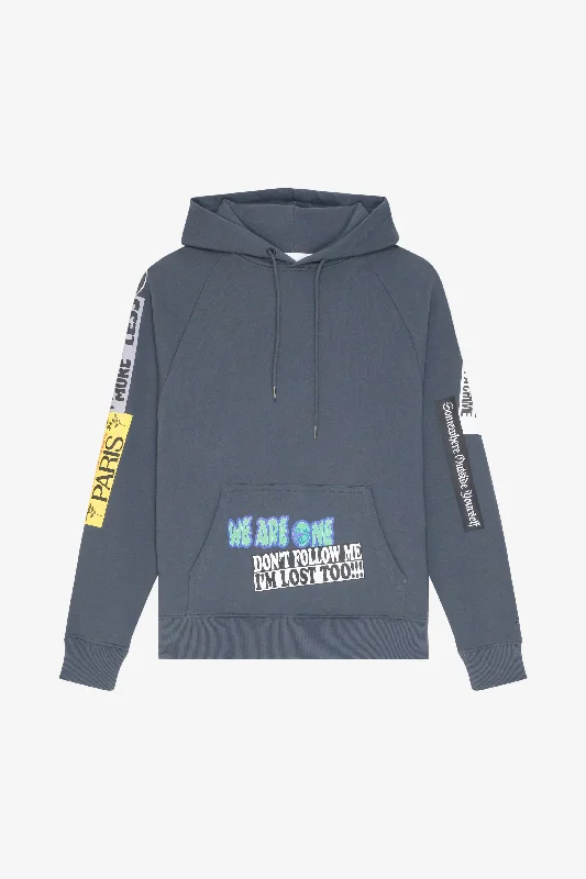 LOOSE HOODIE STICKERS DARK GREY