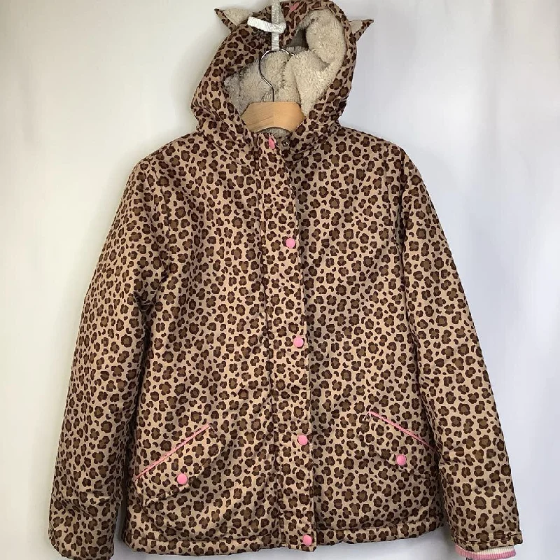 Size 11-12: Mini Boden Leopard Print Zip-Up Winter Coat W/Ears