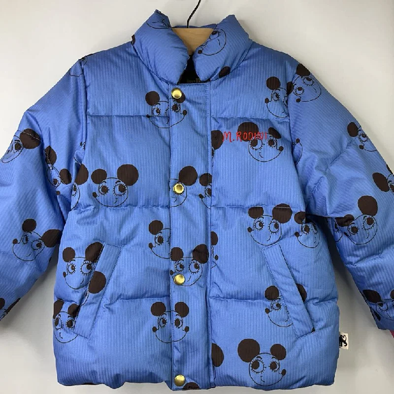 Size 6-7: Mini Rodini Blue Mouse Zip-up Winter Coat