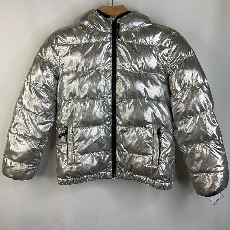 Size 8-9: Primary Silver Zip-Up Puffy Winter Coat