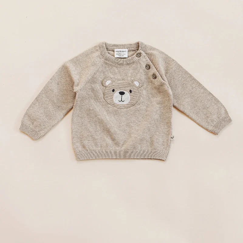 Teddy Bear Applique Raglan Baby Pullover Sweater (Organic Cotton)