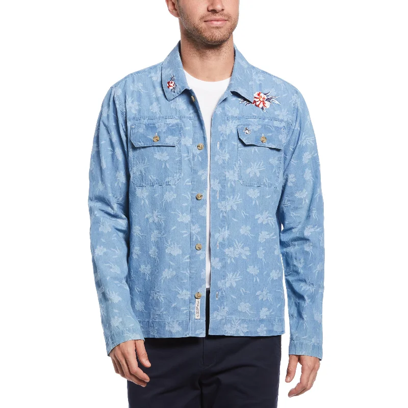 Embroidered Floral Print Denim Jacket