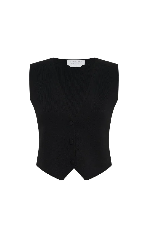 Styx Knit Vest in Black Merino Wool Cashmere