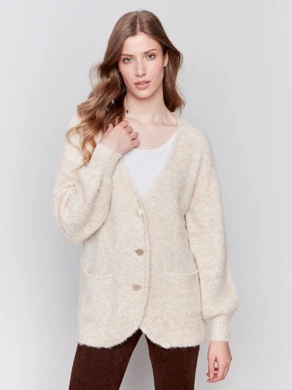 Boucle Knit Cardigan - Beige