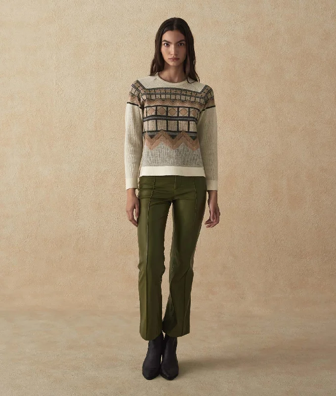 Detailed Jacquard O-Neck Sweater